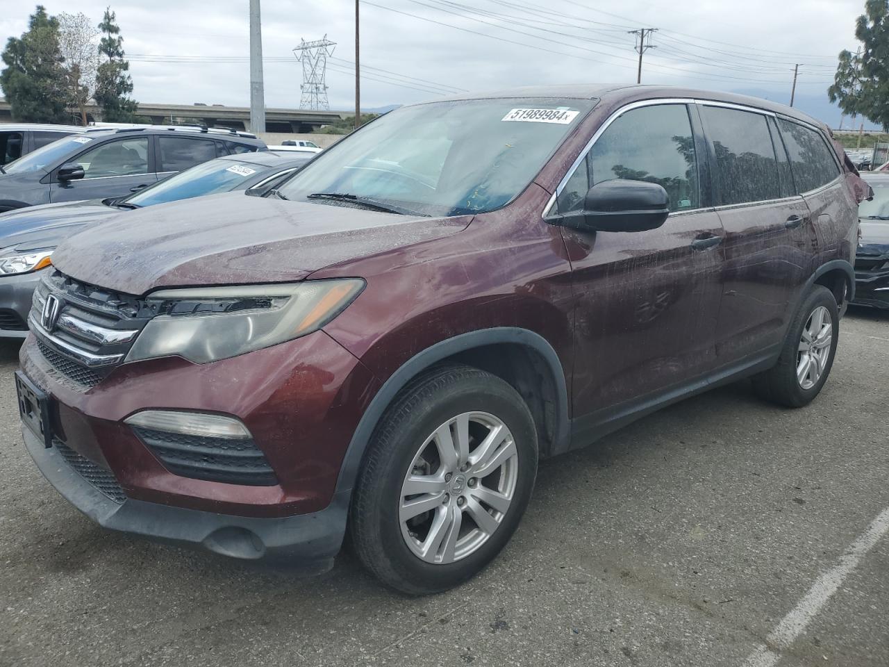 HONDA PILOT LX 2018 maroon  gas 5FNYF5H12JB027862 photo #1